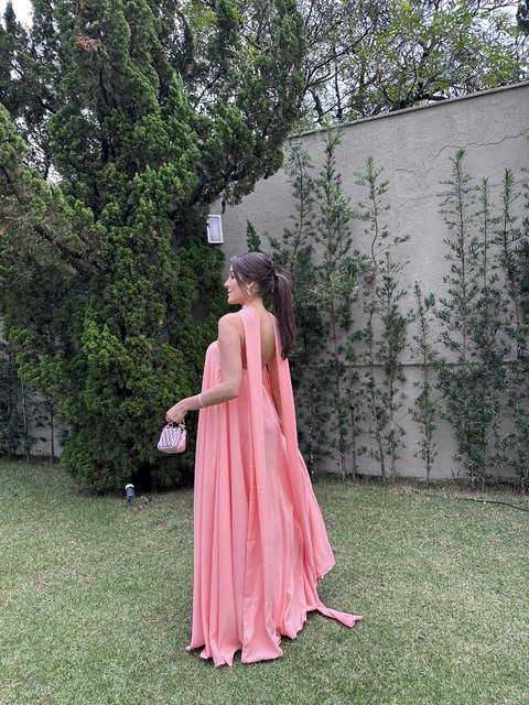 vestido de festa longo salmão P/M