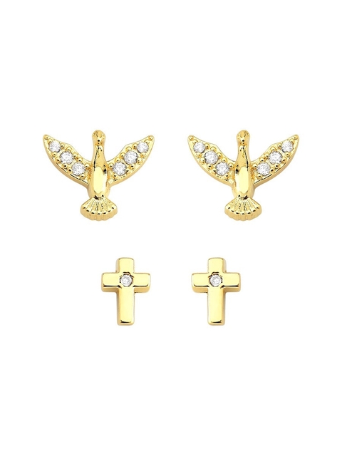 Espírito Santo Cravejado e Cruz Cravejada no banho de ouro 18K