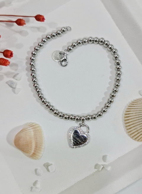 Pulseira Inspiração Tiffany com coração cravejado