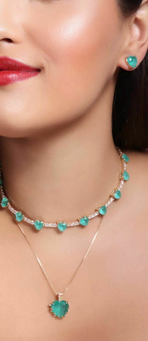 CHOCKER CRAVEJADA COM ZIRCÔNIAS E PEDRA FUSION VERDE ACQUA