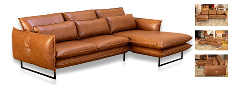 Sofá Ibiza 3 Lugares C Chaise Couro Legitimo Sala Escritório