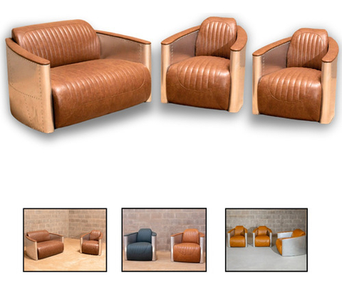 Poltrona Aviador Com Sofá Conjunto Piloto Couro Legitimo