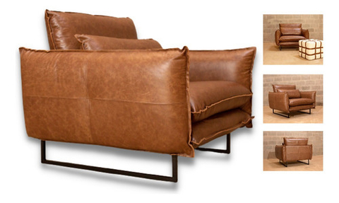 Poltrona Ibiza + Puff Em Couro Legitimo Luxo Sala De Estar