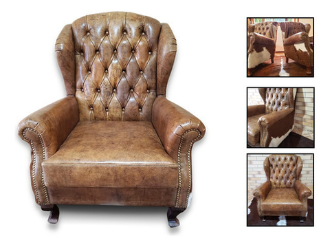 Poltrona Texas Couro Legítimo Pelo Natural Decoração Fazenda