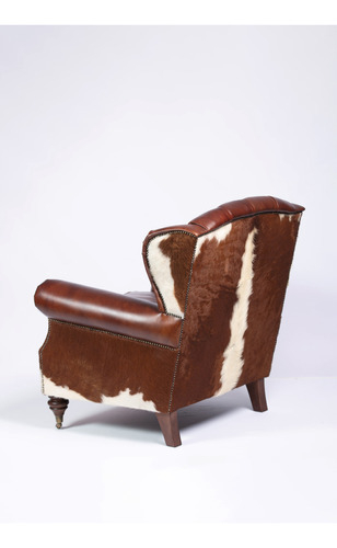 Poltrona New Texas Couro Legítimo Com Pelo Decoração Fazenda