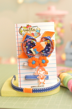 Kit escolar laço + presilhas + tiara adaptável