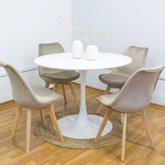 COMBO MESA EAMES REDONDA + 4 SILLAS TULIP TAPIZADA - Alondra Deco Home