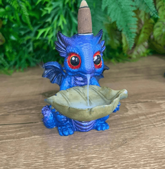 Incensário Cascata Baby Dragão Azul de Resina