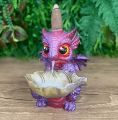 Incensário Cascata Baby Dragão Roxo de Resina
