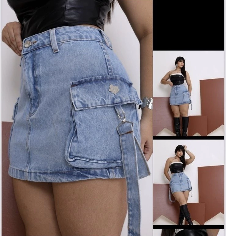 Saia jeans bolsos Clara