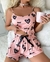 REF. 1620 - PIJAMA FEMININO C/ SHORTS ALCINHA ROSA DE CORAÇÕES E CÍLIOS PRETO