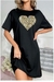 REF. 1557 - CAMISOLA DE MANGA CURTA PRETA COM CORAÇÃO ONCINHA