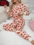 REF. 1656 - PIJAMA BRANCO COM PUNHO CORAÇÃO ACHATADO VERMELHO