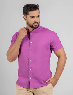 Camisa Social Masculina slim Gola Padre de cor Roxo