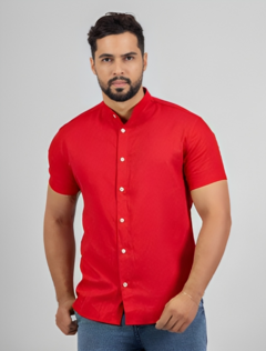 Camisa Social Masculina Gola Padre de Linho Vermelha