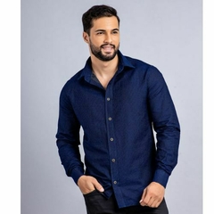 camisa masculina Slim social manga longa textura jeans - comprar online