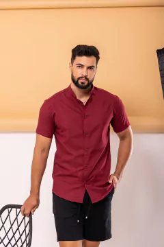 Camisa Social Masculina Gola Padre na Cor vinho