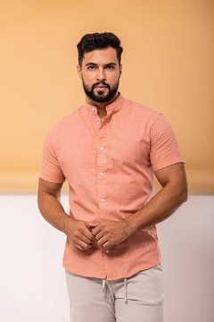 Camisa Social Masculina Gola Padre na Cor Pessego