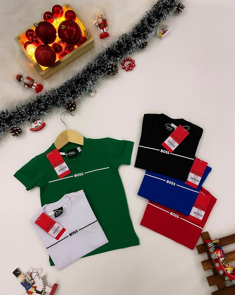 Camiseta Hugo Boss escrito no Peito com listra