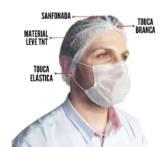 Touca Sanfonada TNT - Vabene - BRANCA - 100 toucas - Coco D'ollo COSMÉTICOS 