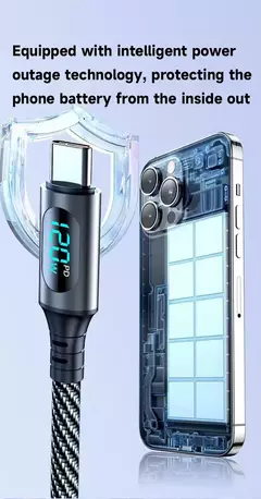 Cable de carga súper rápida USB A a tipo C 6A 120W Cable de datos de nailon pa - comprar en línea