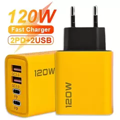 Cargador USB tipo C 120 W de 4 puertos, adaptador de carga rápida Certificado para iPhone y laptop