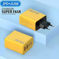 Cargador USB tipo C 120 W de 4 puertos, adaptador de carga rápida Certificado para iPhone y laptop - Hogarmex
