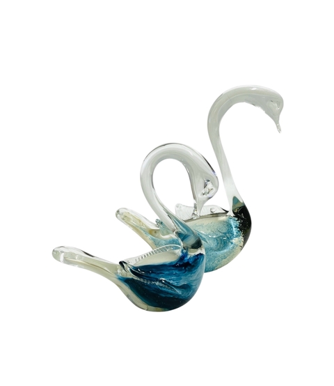 ADORNO EM MURANO CISNES AZUL, BRANCO E PRETO CONJUNTO - comprar online