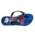 Chinelo infantil masculino Havaianas com estampa do Homem Aranha em fundo azul e tiras pretas