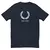 Camiseta masculina Fred Perry em vermelho, com estampa branca de folhas e logo centralizado.