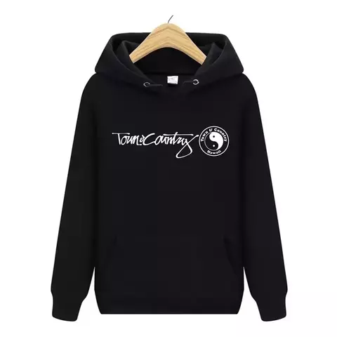 Blusa moletom preta Tony Country com capuz e estampa branca Yin Yang na frente