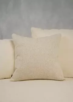 Almofada em Linho Semi Bouclê Offwhite Quadrada com detalhe em Vivo