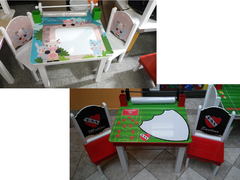 Mesa Infantil Didáctica + 2 Sillas, Vinilo pizarra, lapiceros y Rollo Papel - Crecer en colores