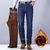 Jeans de inverno quente masculino, denim outono, linha de lã macia, preto, azul na internet