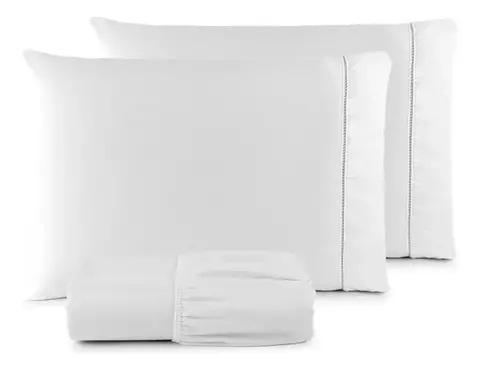 Jogo Lençol Casal Queen 3 Peças 200 Fios 100% Algodão Ponto Palito Branco