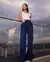 Calça Jeans Wide Leg Feminina Cintura Alta Cargo com Elastano 22999 Escura - comprar online