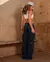 Calça Jeans Wide Leg Feminina Relaxed Cargo 24842 Black Blue na internet