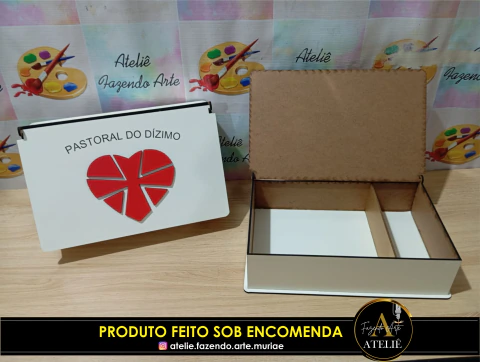 CAIXA 30X20X7 MDF BCO COM TAMPA DE ABRIR COM PERSONALIZAÇÃO DIZIMO