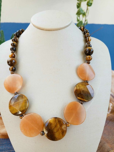 Colar de Moedas Olho de Tigre e Cornalina (XX06CV)