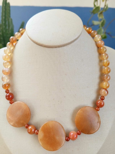 Colar Chocker de Moedas Cornalina e Jade Laranja (BFY123)