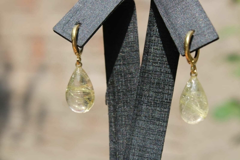 Brincos Lapidação Gota de Quartzo Rutilado - 4 a 6 gr (XXH01BV)