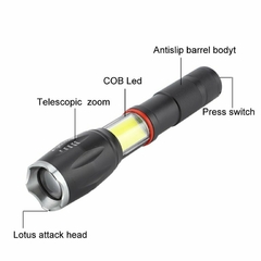 Linterna portátil T6 + COB LED de bolsillo pequeña impermeable con zoom telescópico linterna de 4