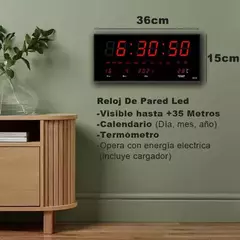 Reloj Digital Pared Led Fecha Temperatura 36cmx15cm - tienda en línea