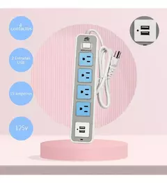 Imagen de Barra Multicontacto Extensión Con 2 Puertos Usb 4 Enchufes
