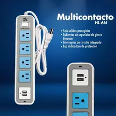 Barra Multicontacto Extensión Con 2 Puertos Usb 4 Enchufes