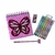 Kit Caderneta Lantejoula + caneta fofa + borracha + kit com 6 canetas carimbo
