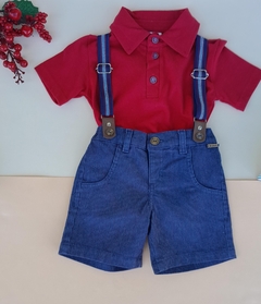 CONJUNTO CAMISA GOLA POLO E SHORTS COM SUSPENSÓRIO
