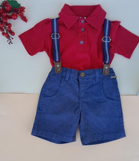 CONJUNTO CAMISA GOLA POLO E SHORTS COM SUSPENSÓRIO