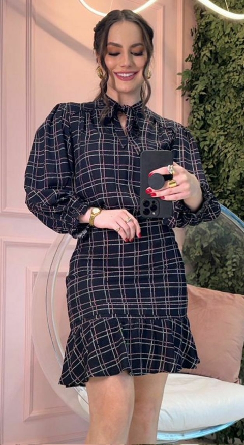 VESTIDO CURTO BABADO XADREZ YEXX - comprar online