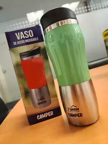 Vaso Termico Bamboo Camper 450ml Acero Inoxidable Con Tapa.